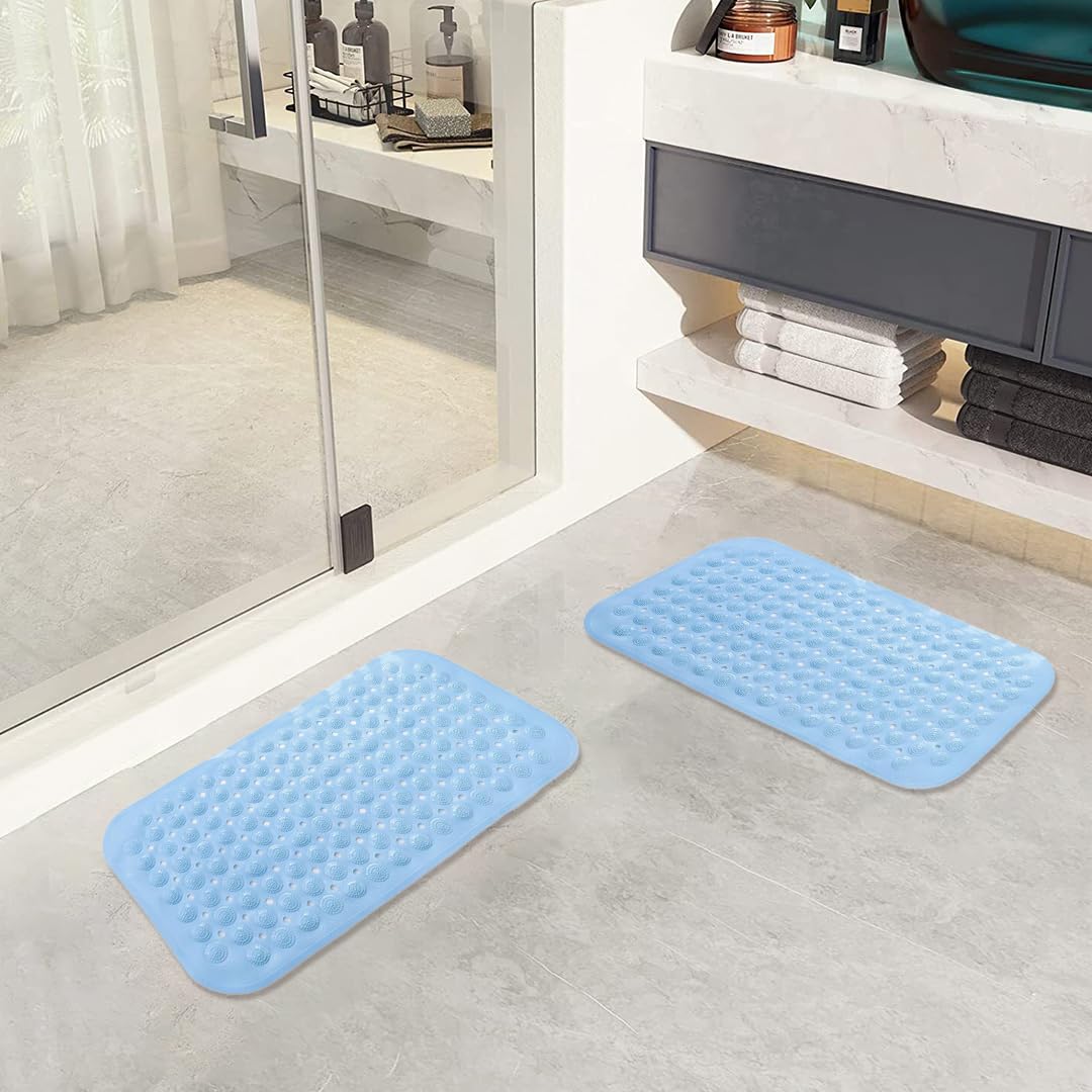 Savya Home Pack of 2 Diatom Mud Bathroom Floor Mat |71 x 35.5 cm|PVC Accu-Pebble Soft & Light Weight Anti-Skid Mat for Living Room,Bathroom/Shower Mat/Multipurpose(Sky Blue)