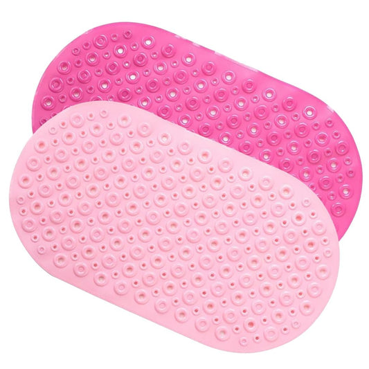 Savya Home Pack of 2 Nonslip Soft Rubber Bath Mat, Rain Mat for Bathtub and Shower, Anti Slip, Anti Bacterial, Machine Washable PVC Bath Mat for Bathroom | 65 x 36 cm |Light Pink & Pink