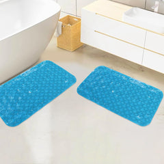 Savya Home Anti Skid Bath Mat for Bathroom, PVC Bath Mat with Suction Cup, Machine Washable Floor Mat (67x37 cm)| Blue