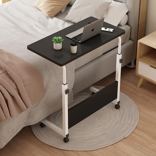 SAVYA HOME Multipurpose Manual Height Adjustable, Movable Desk with Wheels for Home, Office, Couch, Bedside Table (Black)