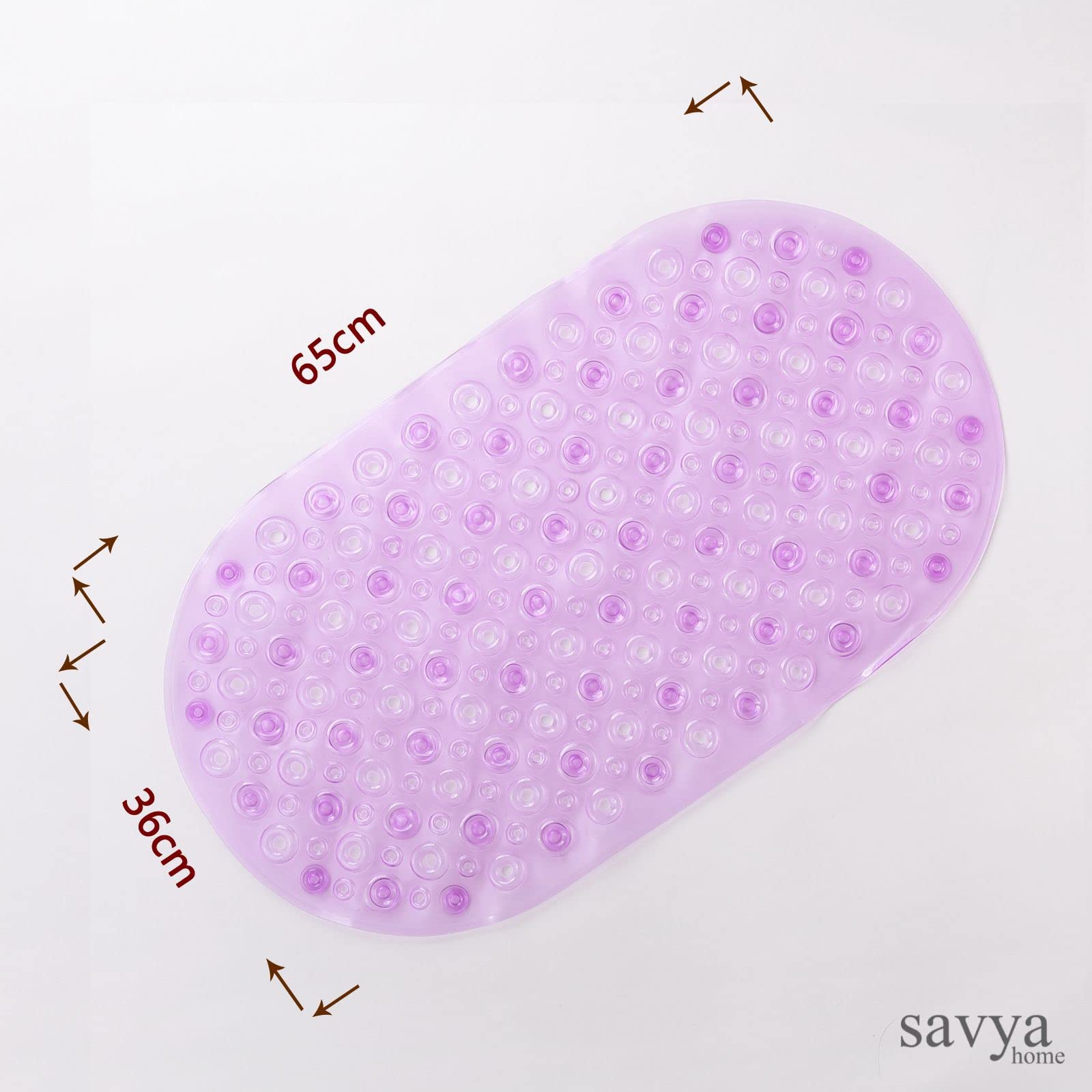 Savya Home Pack of 2 Nonslip Soft Rubber Bath Mat, Rain Mat for Bathtub and Shower, Anti Slip, Anti Bacterial, Machine Washable PVC Bath Mat for Bathroom | 65 x 36 cm | Purple
