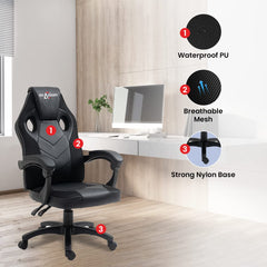 SAVYA HOME Hacker Multi-Functional Ergonomic Gaming/Computer/Home/Office Chair, Premium PVC Fabric Chair with Built-in Lumbar Support (Blue)| Apex Crusader Gaming Series (Black)