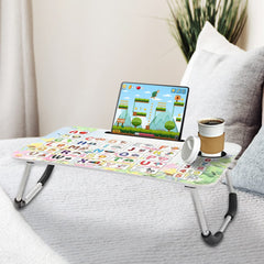 SAVYA HOME Multi-Purpose Portable Laptop Table, Foldable Wooden Desk for Bed Tray, Laptop Table, Study Table with Mug Holder, Ergonomic, Non-Slip Legs, Breakfast in Bed Table, Alphabetic