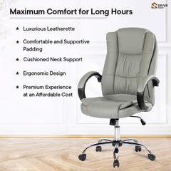 SAVYA HOME Leatherette Executive Office Chair|Study Chair for Office, Home|High Back Ergonomic Chair with Soft PU armrest for Office, Spacious Cushion Seat & Heavy Duty Chromed Base, Brown