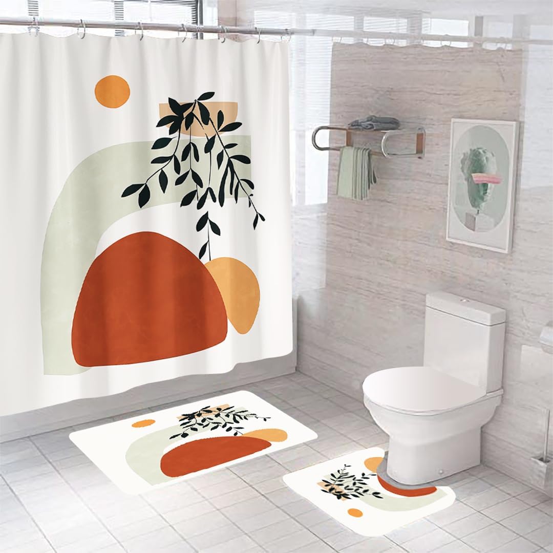 SAVYA HOME Shower Curtain (1) & Bathroom Mat (2) Set, Shower Curtains for Bathroom I, Waterproof Fabric I Anti Skid Mat for Bathroom Floor I Sunset, Pack of 3