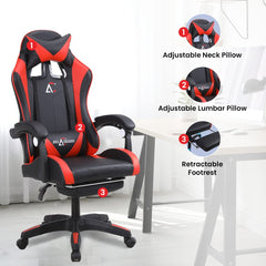 Savya Home Snipe Gaming Chair With Adjustable Headrest & Lumbar Support,135° Recliner Chair|Stretchable Armrest With Footrest, Apex Crusader Gaming Chair Series, Red - Plastic