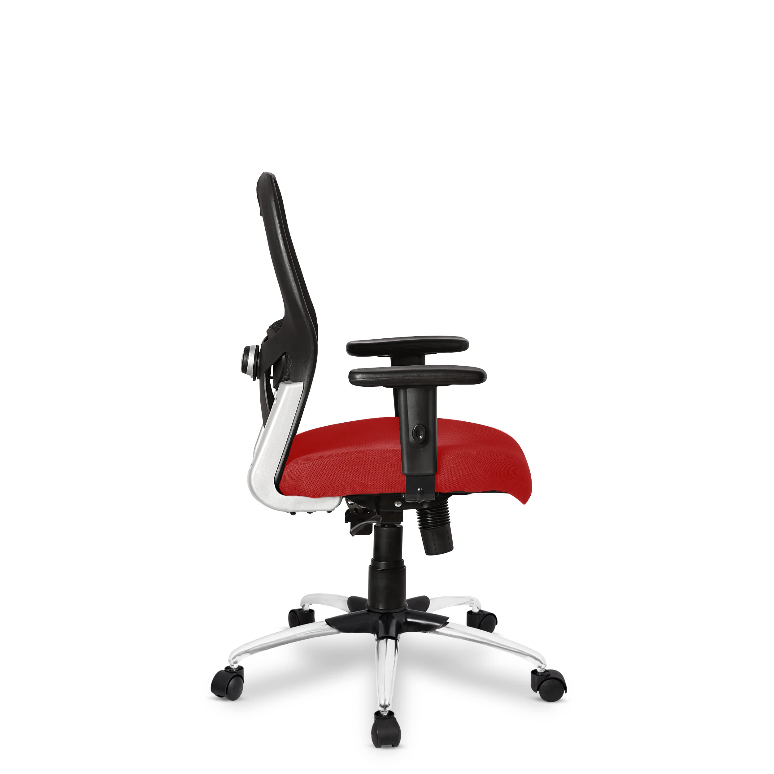 SAVYA HOME Apollo Mid Back Ergonomic Office Chair with Adjustable Arms and Anyposition Tilt Lock Mechanism (2D Lumbar Support & Contoured Meshback, 1 Piece) (Red)