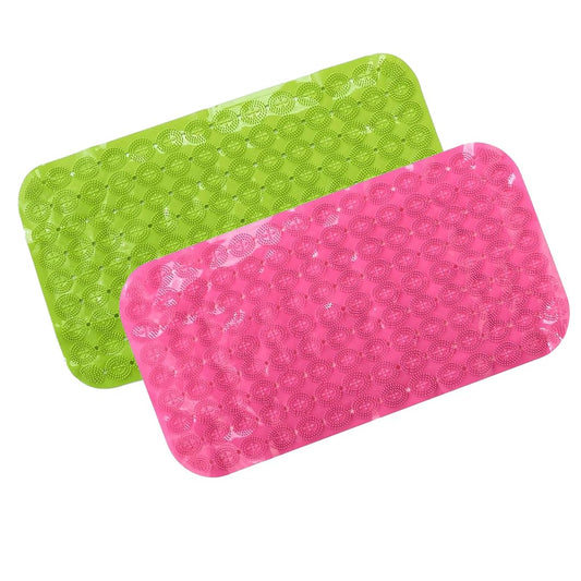 Savya Home Anti Skid Bath Mat for Bathroom, PVC Bath Mat with Suction Cup, Machine Washable Floor Mat (67x37 cm)| Green & Pink