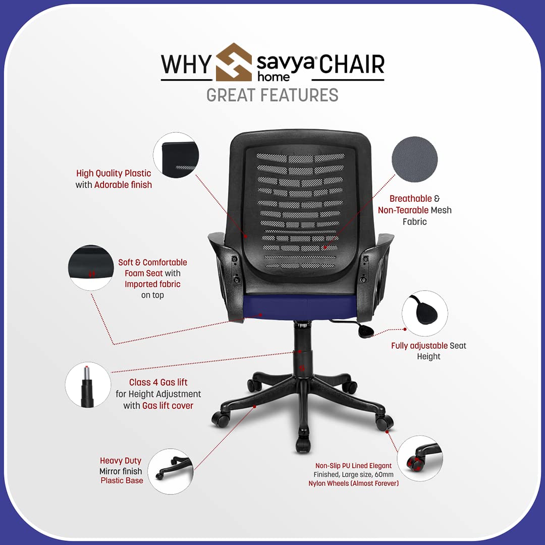 SAVYA HOME Apex Zoom Ergonomic Home and Revolving Office Chair (Blue)