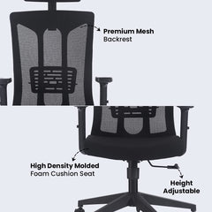 Savya Home Wisdom Office Chair, High Back Multifunctional Ergonomic Home/Office Chair with 2D Adj. Armrests & Lumbar Support, Smart Recline Mechanism, Height Adj. seat with footrest,135°recliner chair