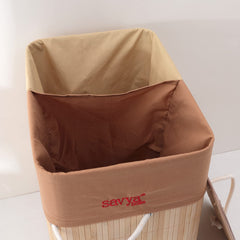 SAVYA HOME Bamboo Laundry basket with lid | Laundry bags for clothes | Foldable & Durable with liner bag | Perfect cloth basket, toys organiser storage | Light Brown