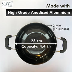 SAVYA HOME Hard Anodised Aluminium Kadai with Lid for Cooking | 26 cm Diameter | Gas & Induction Cookware | Black