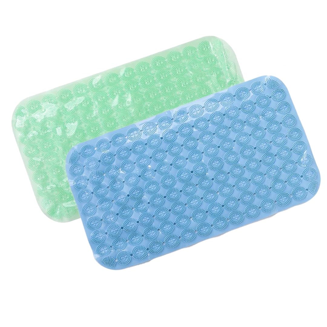 Savya Home Anti Skid Bath Mat for Bathroom, PVC Bath Mat with Suction Cup, Machine Washable Floor Mat (67x37 cm)|Light Green & Light Blue