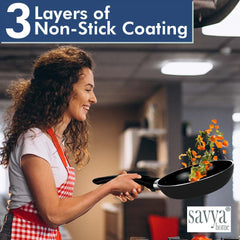SAVYA HOME Non Stick Frying Pan | 26 cm | Stove & Induction Cookware | Minimal Oil Cooking | Easy Grip Handle | 3 Layer Non Stick Coating | Non-Toxic & Lightweight | 2 Year Warranty| Black Colour
