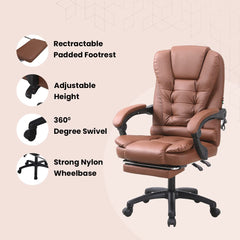 SAVYA HOME Virtue Leatherette Boss Chair with Linkage Armrest,2 Point Massage Function, Home & Office Chair| 135°Recliner Chair, Wide footrest, Study Chair, Chair for Study Table,Brown