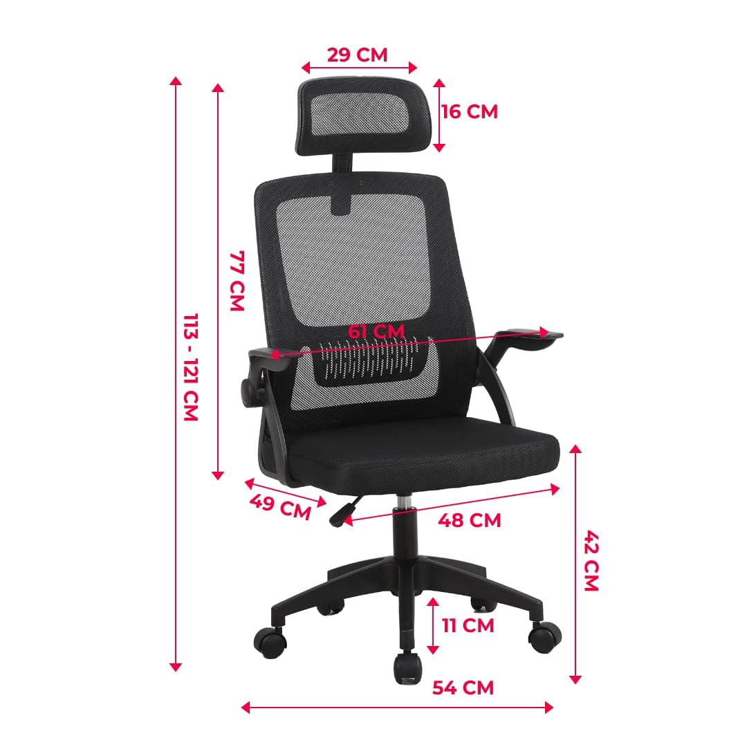 Savya Home Jasper+ High Back Chair for Office Work at Home, Ergonomic Office Chair for Study Table, Computer Chair, Study Chair, Revolving Chair with Breathable Mesh Back, Heavy Duty Nylon Base, Black