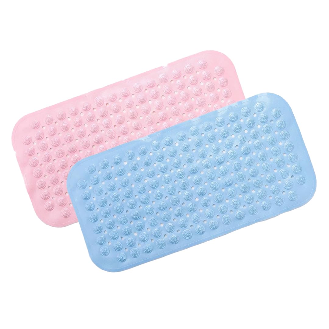 Savya Home Pack of 2 Diatom Mud Bathroom Floor Mat |71 x 35.5 cm|PVC Accu-Pebble Soft & Light Weight Anti-Skid Mat for Living Room,Bathroom/Shower Mat/Multipurpose(Pink & Sky Blue)