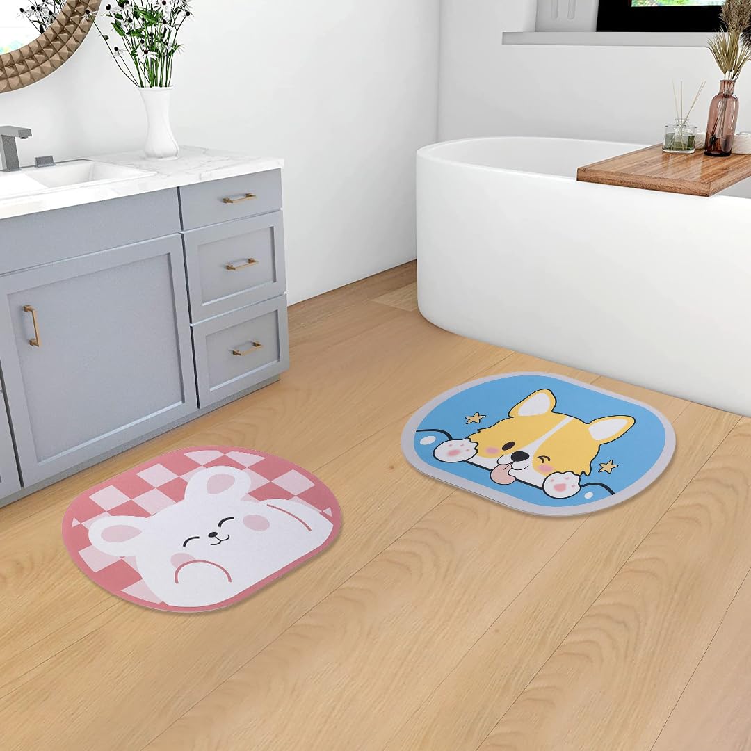 SAVYA HOME Pack of 2 Multipurpose Mat for Kids Bedroom, Play Area, Living Room, Bathroom, Shower | 60 x 40 cm |Pink Bunny & Dog Design