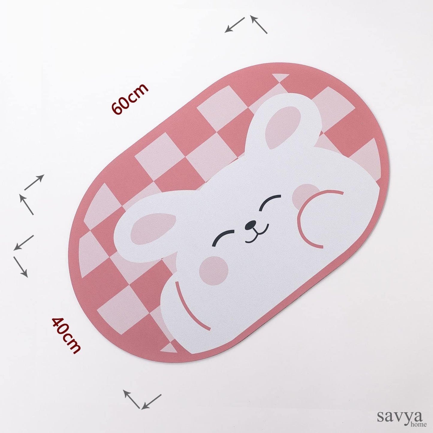 SAVYA HOME Pack of 2 Multipurpose Mat for Kids Bedroom, Play Area, Living Room, Bathroom, Shower | 60 x 40 cm |Pink Bunny & Cartoon Design