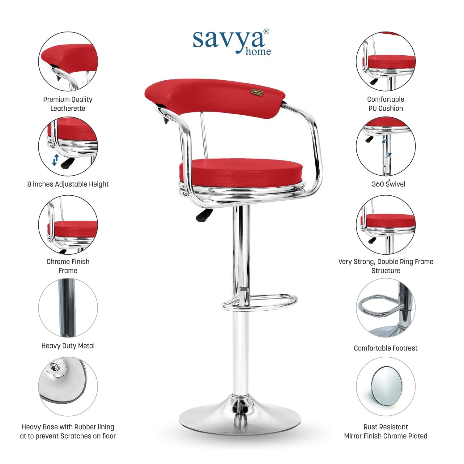 SAVYA HOME® Curvy Kitchen Stool/BAR Stool (Qty-1) (Single Martin, White)