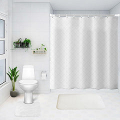 SAVYA HOME Shower Curtain (1) & Bathroom Mat (2) Set, Shower Curtains for Bathroom I, Waterproof Fabric I Anti Skid Mat for Bathroom Floor I Grey Criss Cross, Pack of 3