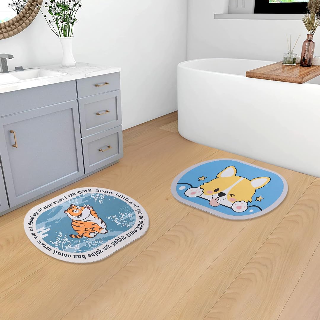 SAVYA HOME Pack of 2 Multipurpose Mat for Kids Bedroom, Play Area, Living Room, Bathroom, Shower | 60 x 40 cm |Tiger & Dog Design