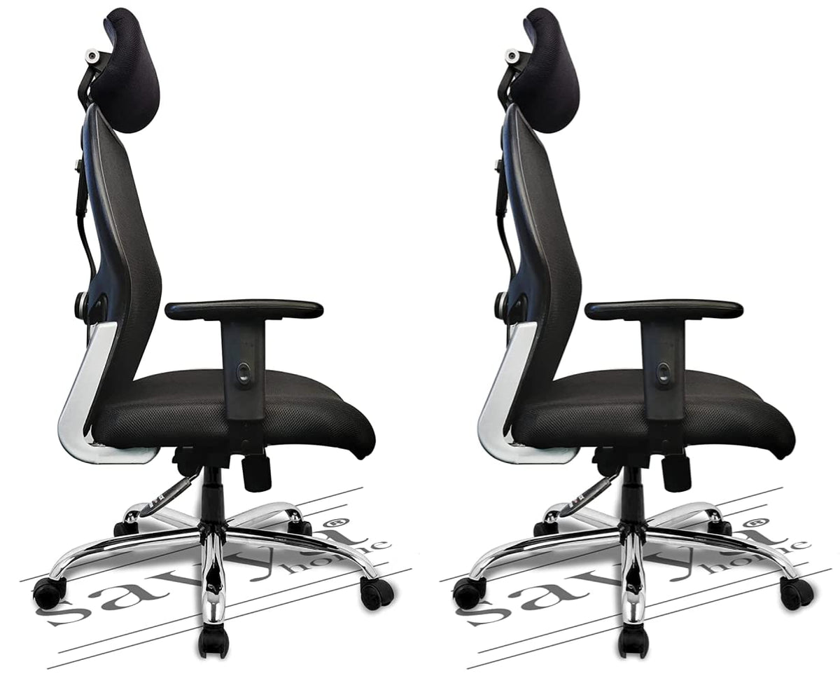 SAVYA HOME Apollo High Back Ergonomic Office Chair | Adjustable Arms & Any-Position Tilt Lock Mechanism | 2D Lumbar Support & Contoured Meshback | Black | Pack of 2