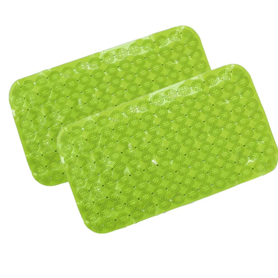 Savya Home Anti Skid Bath Mat for Bathroom, PVC Bath Mat with Suction Cup, Machine Washable Floor Mat (67x37 cm)| Green