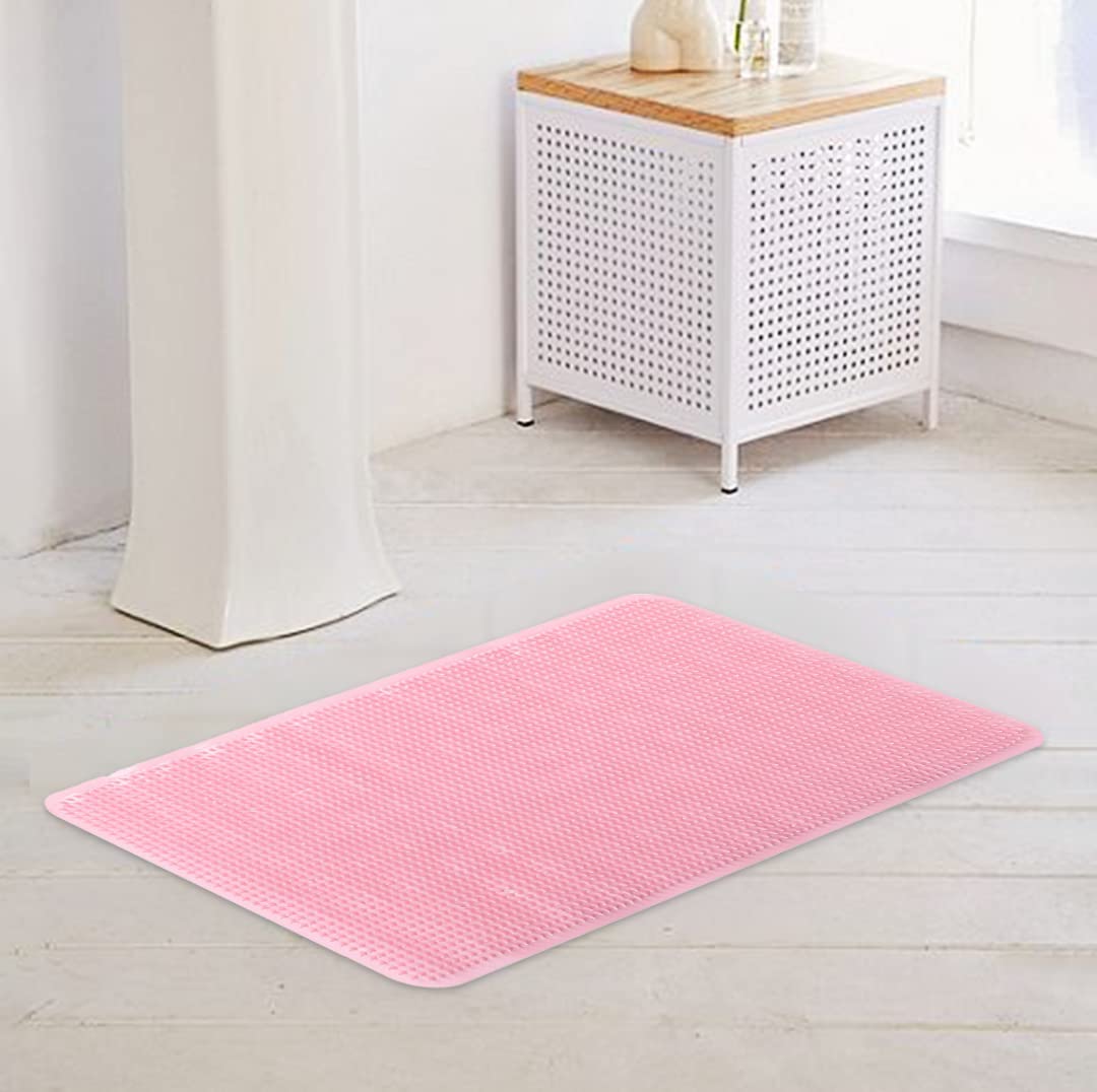 Savya Home Bathroom Floor Mat PVC/Non-Slip & Soft/Light Weight Mat for Living Room, Anti Skid Mat for Bathroom Floor/Shower Mat/Multipurpose Mat (Grey) (Pink)