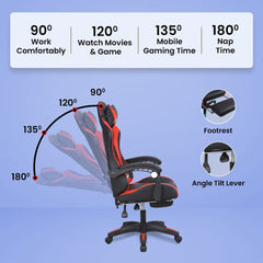 Savya Home Snipe Gaming Chair With Adjustable Headrest & Lumbar Support,135° Recliner Chair|Stretchable Armrest With Footrest, Apex Crusader Gaming Chair Series, Red - Plastic