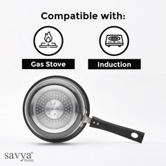 Savya Home Hard Anodized Aluminum Sauce Pan with Stainless Steel Lid | Non-Toxic, Non-Reactive, Durable & Scratch Resistant | Gas Stove & Induction Cookware Set | 16 cm, 1.6 Ltrs Capacity