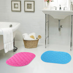 Savya Home Pack of 2 Nonslip Soft Rubber Bath Mat, Rain Mat for Bathtub and Shower, Anti Slip, Anti Bacterial, Machine Washable PVC Bath Mat for Bathroom | 65 x 36 cm |Blue & Pink