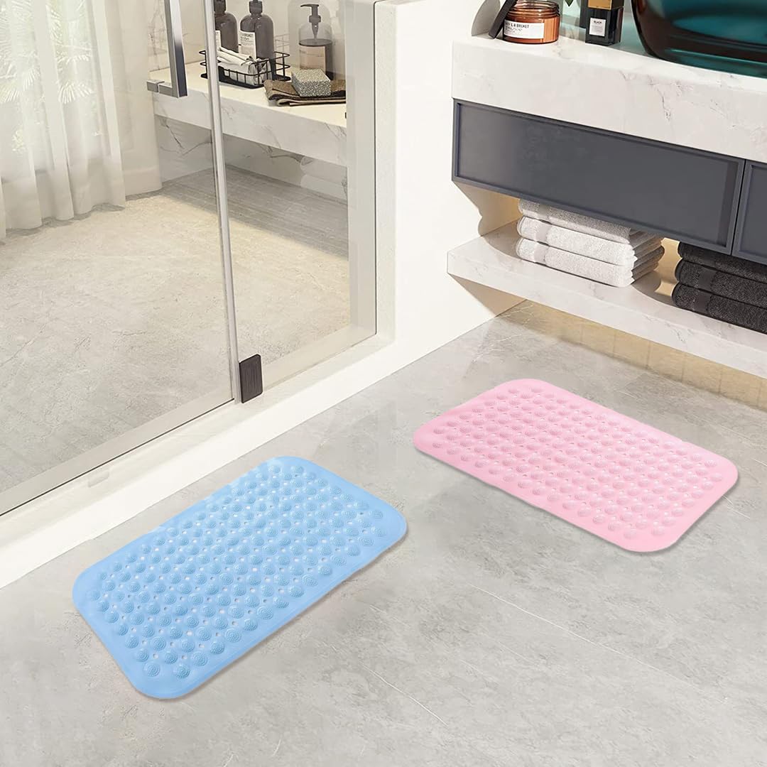 Savya Home Pack of 2 Diatom Mud Bathroom Floor Mat |71 x 35.5 cm|PVC Accu-Pebble Soft & Light Weight Anti-Skid Mat for Living Room,Bathroom/Shower Mat/Multipurpose(Pink & Blue)