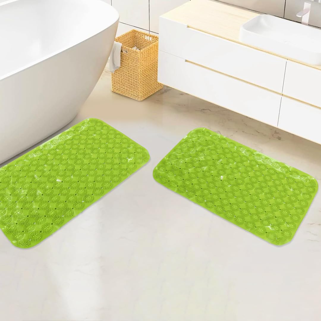 Savya Home Anti Skid Bath Mat for Bathroom, PVC Bath Mat with Suction Cup, Machine Washable Floor Mat (67x37 cm)| Green