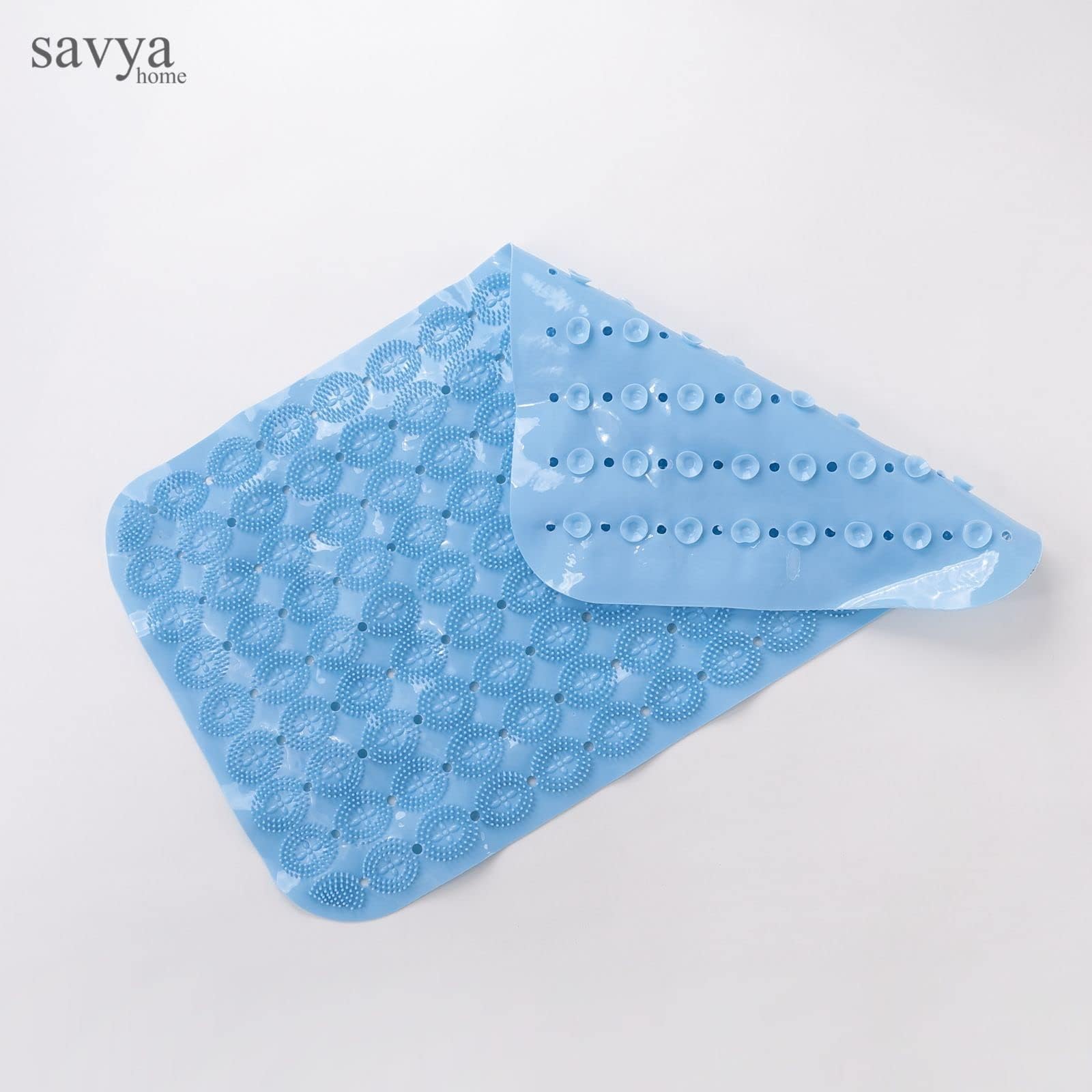 Savya Home Anti Skid Bath Mat for Bathroom, PVC Bath Mat with Suction Cup, Machine Washable Floor Mat (67x37 cm)| Light Blue & Light Pink
