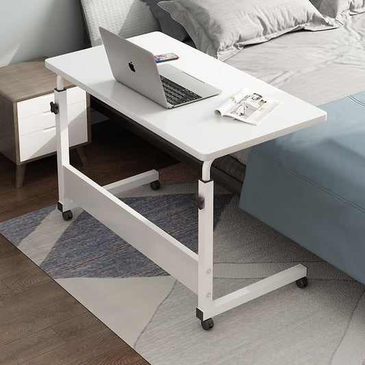 SAVYA HOME Multipurpose Manual Height Adjustable, Movable Desk with Wheels for Home, Office, Couch, Bedside Table (White)