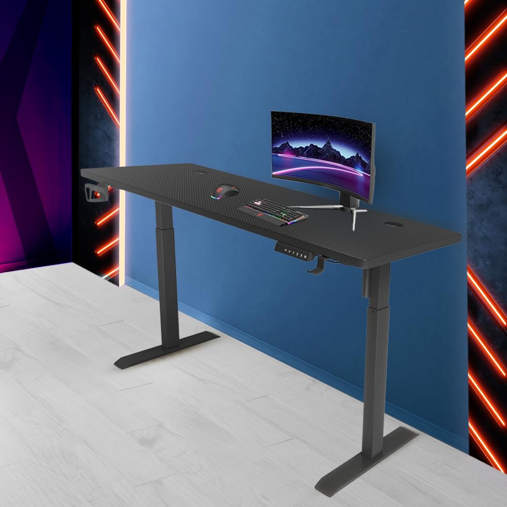 SAVYA HOME Multipurpose Electric Height Adj. Engineered Wood Table Desk, Ergonomic Sit-Stand Desk, Digital Display with Memory Preset Option, Cup Holder & Headphone Hook (160 * 60*(72-117) cm), Black
