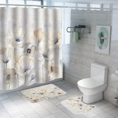 SAVYA HOME Shower Curtain (1) & Bathroom Mat (2) Set, Shower Curtains for Bathroom I, Waterproof Fabric I Anti Skid Mat for Bathroom Floor I Floral Beige, Pack of 3