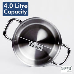 Savya Home Triply Stainless Steel Tope with Lid for Diwali Gifting, Dhanteras | Handi Casserole with lid | 4 L | 22 cm Diameter | Gas Stove & Induction Cookware | Durable, Non-Toxic Pot