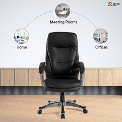 SAVYA HOME Leatherette Executive Office Chair|Study Chair for Office, Home|High Back Ergonomic Chair for Office, Spacious Cushion Seat & Heavy Duty Chromed Base, Black