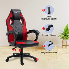 SAVYA HOME Hacker Multi-Functional Ergonomic Gaming/Computer/Home/Office Chair, Premium PVC Fabric Chair with Built-in Lumbar Support (Blue)| Apex Crusader Gaming Series (Red)