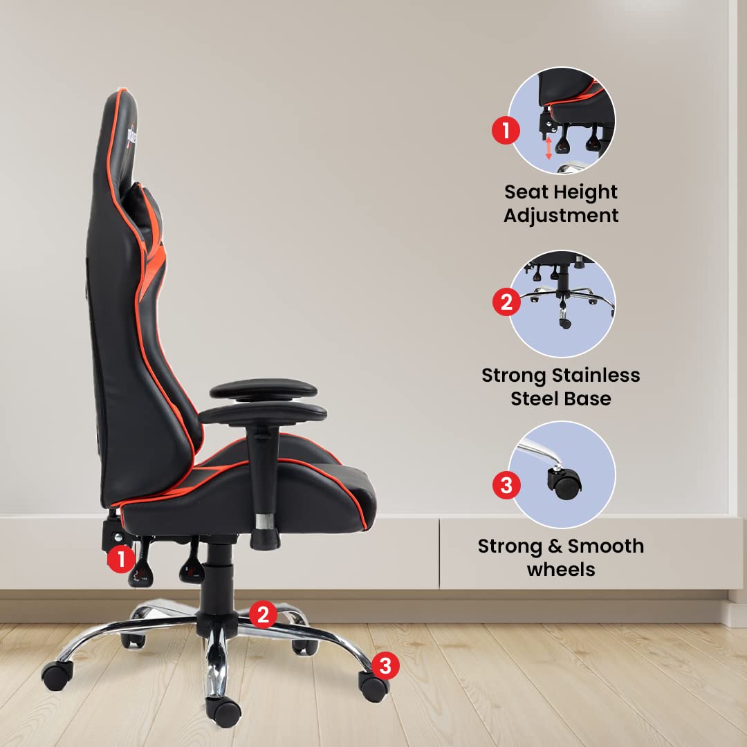SAVYA HOME Spawn Multi-Purpose Ergonomic Gaming Chair with Adj.Seat 2D Armrest,Head & Lumbar Support Pillow | Study Table, Office Chair |135° Recliner Chair Blue-Apex Crusader Gaming Series (Red)