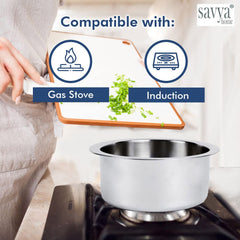 SAVYA HOME Triply Stainless Steel Tope (Patila) with Lid | Handi Casserole with lid | 2.1 L | 18 cm Diameter | 100% PTFE and PFOA Free | Gas Stove & Induction Cookware | Stainless Steel Cookware