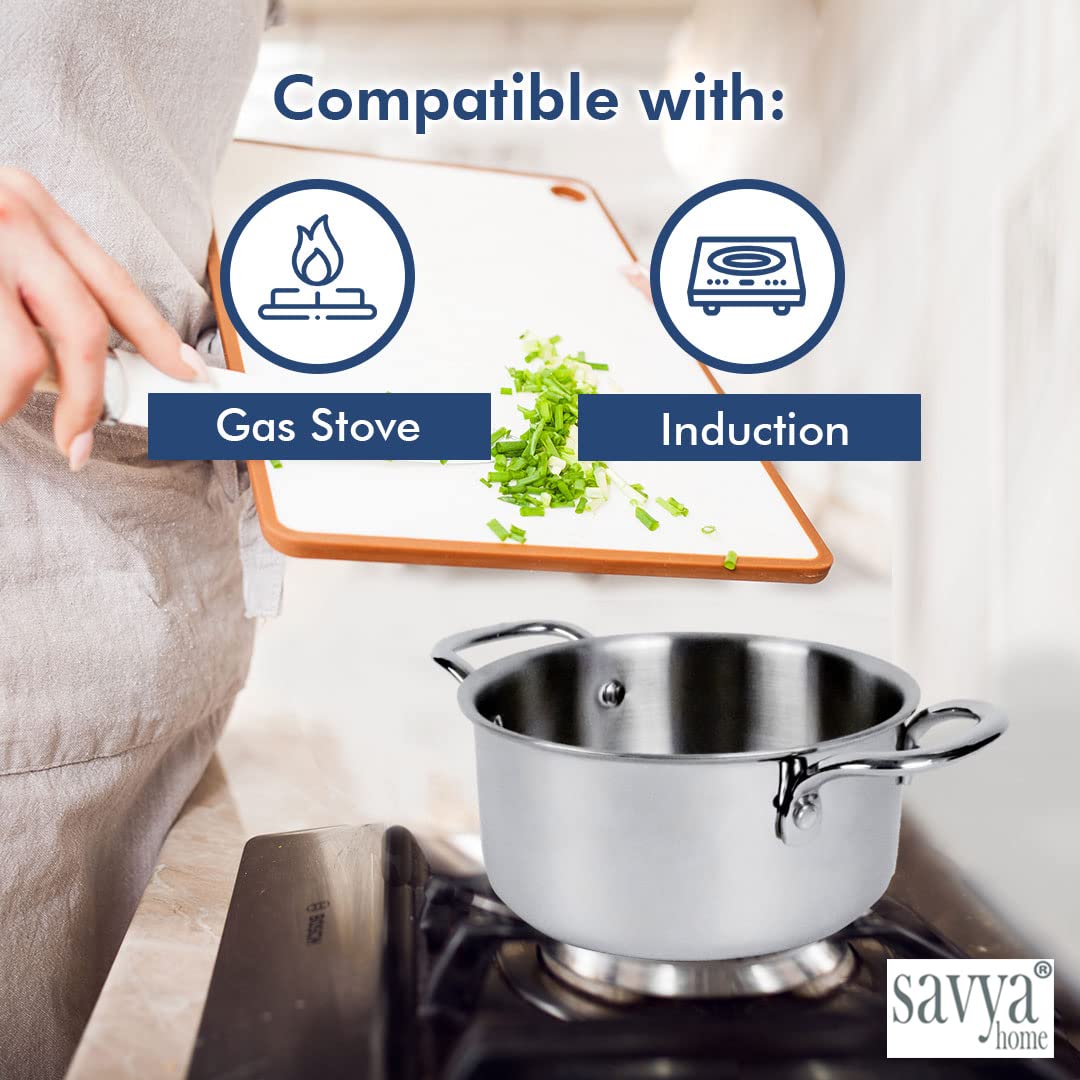 Savya Home Triply Stainless Steel Tope with Lid | Handi Casserole with lid | 4 L | 22 cm Diameter | Gas Stove & Induction Cookware | Durable, Non-Toxic | Easy Grip Handle | Heat Surround Cooking