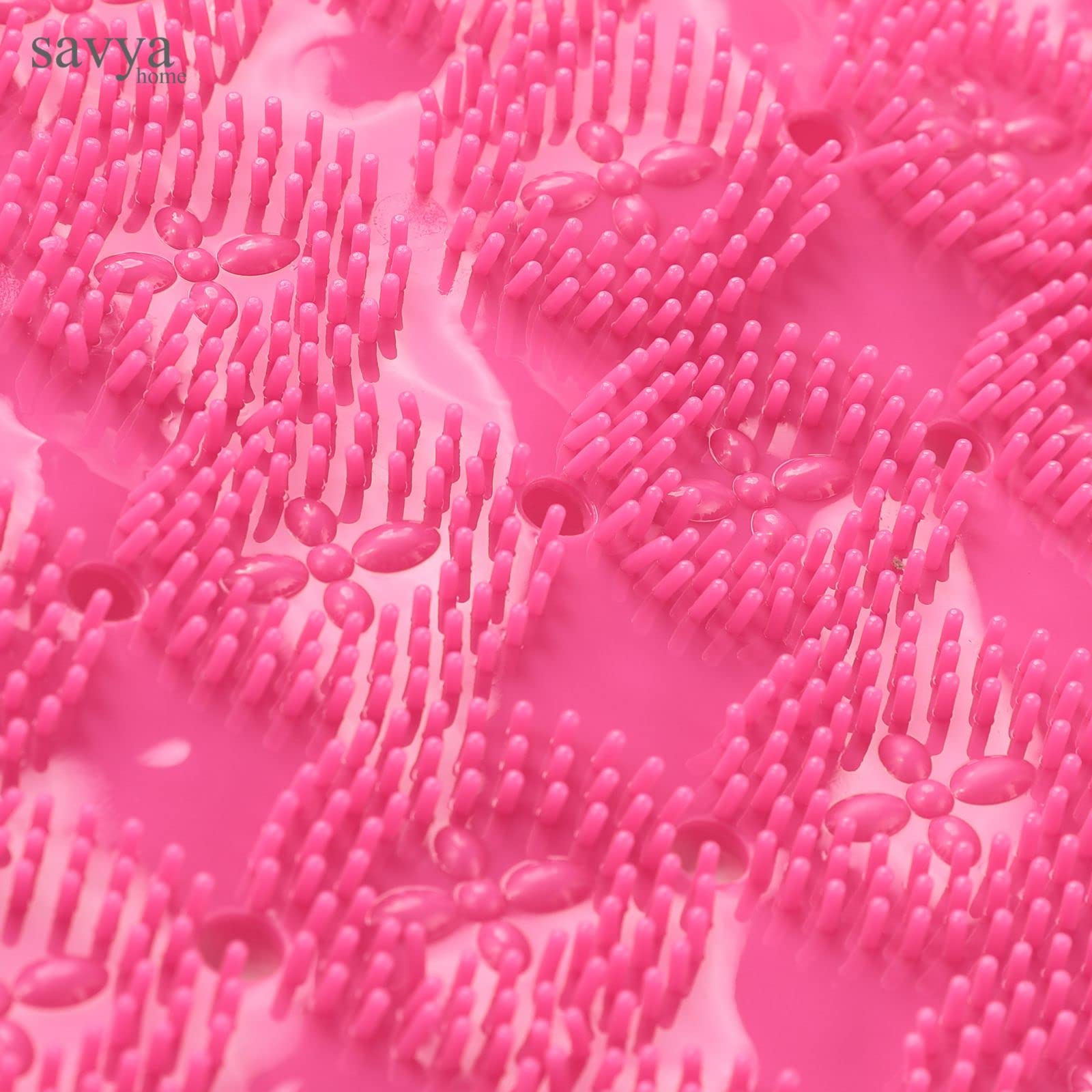 Savya Home Anti Skid Bath Mat for Bathroom, PVC Bath Mat with Suction Cup, Machine Washable Floor Mat (67x37 cm) (Pink)