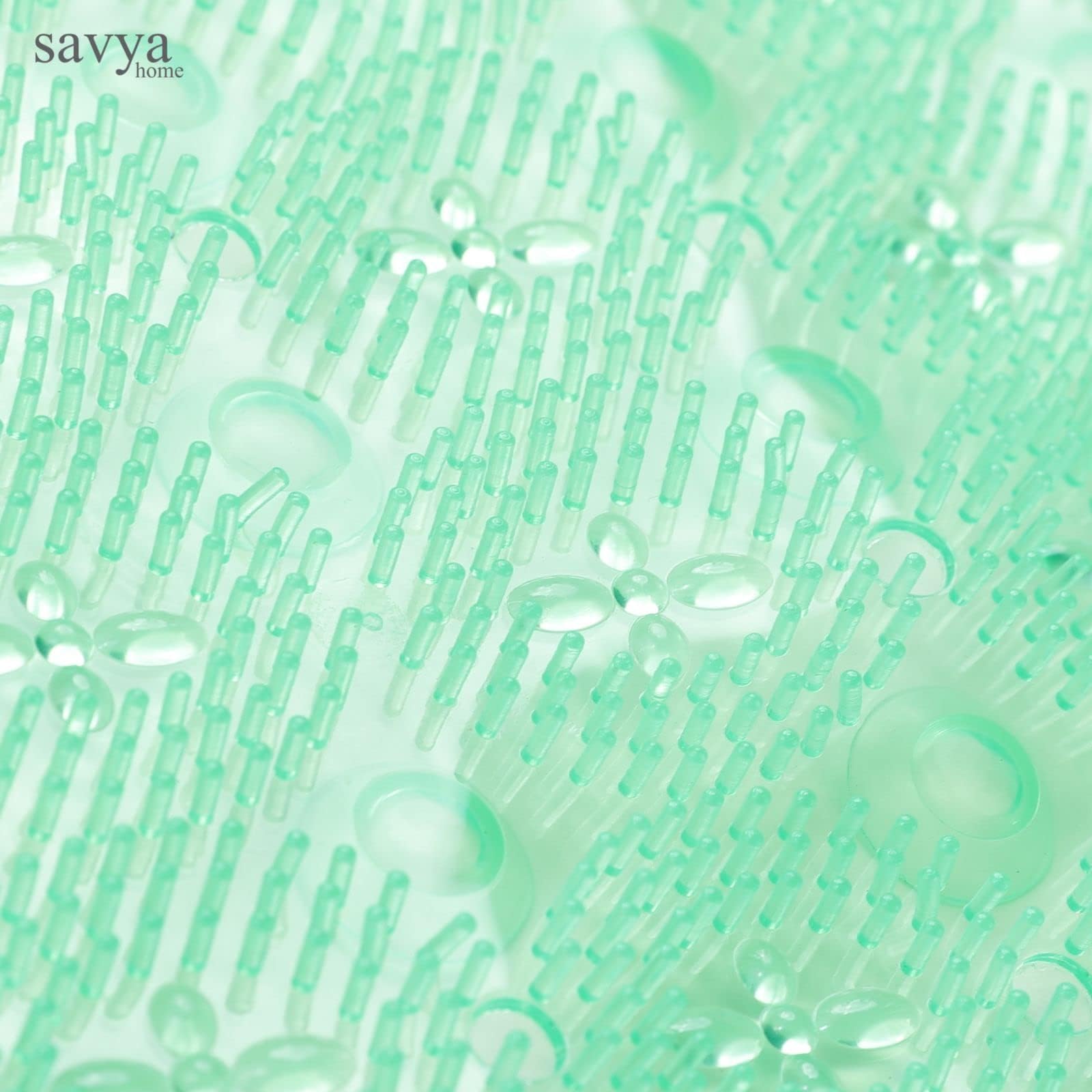 Savya Home Anti Skid Bath Mat for Bathroom, PVC Bath Mat with Suction Cup, Machine Washable Floor Mat (67x37 cm)| Light Green & Light Blue
