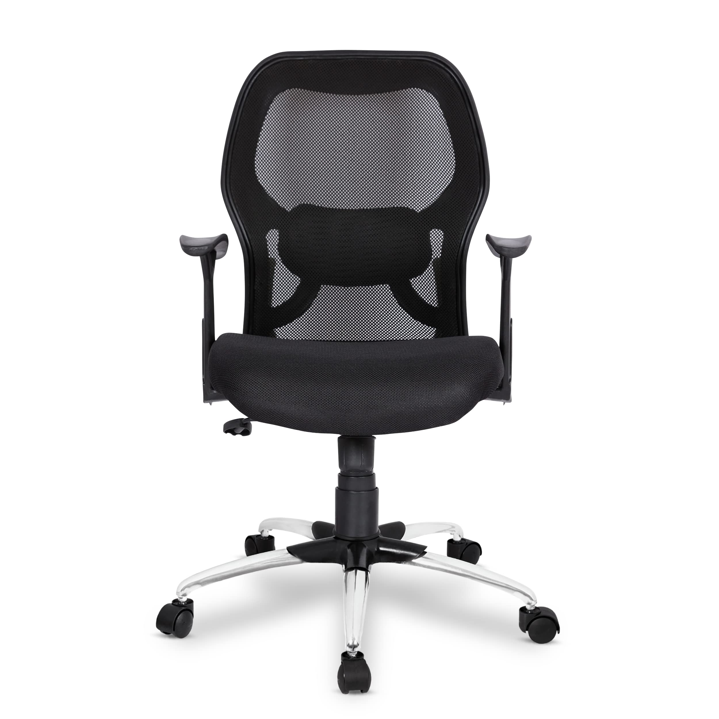 SAVYA HOME Apollo MId Back Ergonomic Office Chair with Tilt Lock Mechanism (2D Lumbar Support & Contoured Meshback, Black, 1 Piece)