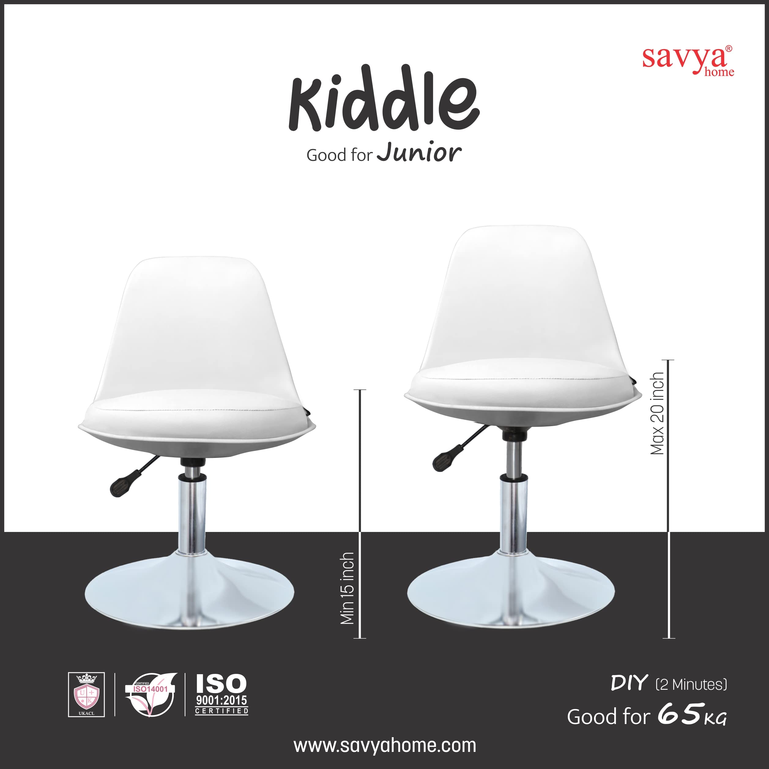 SAVYA HOME Kids Kiddle Desk Chair| Revolving | High Chair | Height Adjustment | Cushioned | Study | Kids (Ergonomic Chair, Qty-1, White, Carbon Steel)