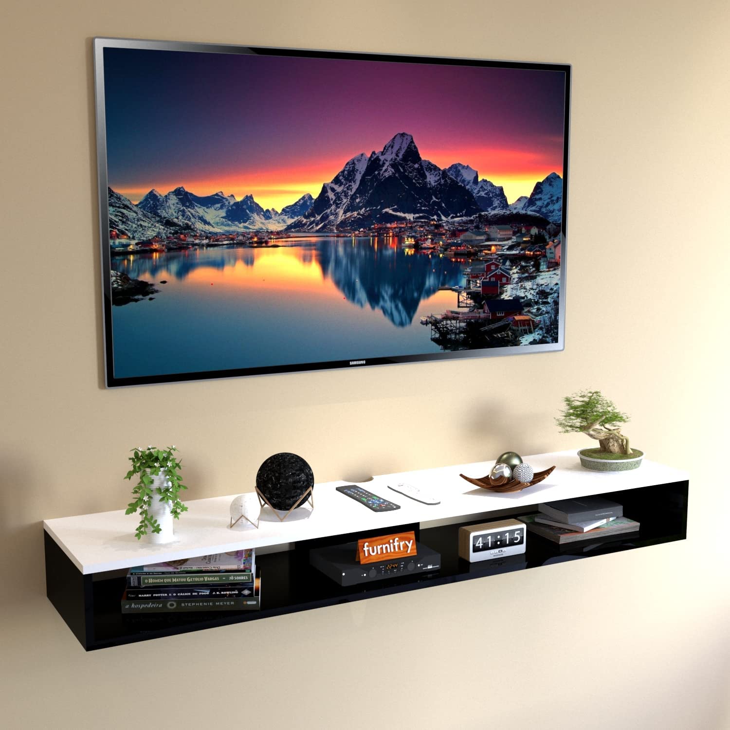 SAVYA HOME Wall Mount Tv Entertainment Unit/with Set Top Box Stand and Wall Shelf Display Rack Two Box for Life Room (Ideal for Up to 32") Screen(Engineered Wood)