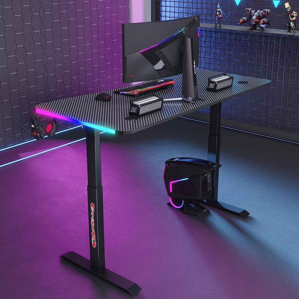 SAVYA HOME Electric Height Adj. Engineered Wood, Ergonomic Sit-Stand Desk with RGB Lighting Frame,Digital Display with Memory Preset Option, Cup Holder & Earphone Hook (140 * 60*(72-117 cm),Black